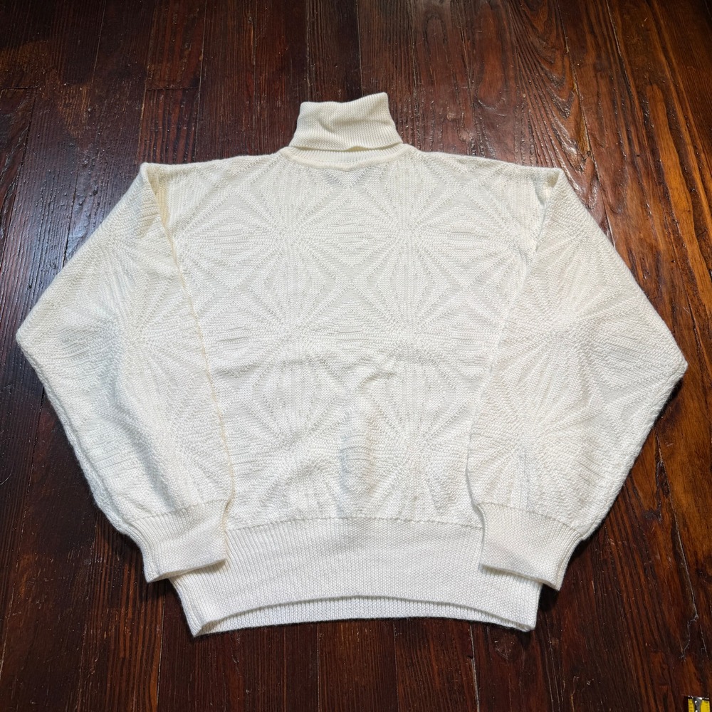 Vintage 90s Tyrolia Skiwear Sweater Womens L Cream Wool Turtleneck Starburst